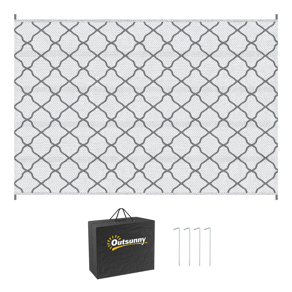 Outsunny Outdoor-Teppich, Wendbarer Teppich 2,74L x 1,82B m - Hochdichtes PP 310 g/m² Grau und Weiß