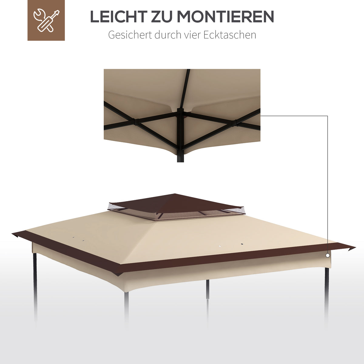 Outsunny Ersatzdach für Gartenzelt, Gartenzeltdach, wetterbeständig, 30+ UV, 325 x 325 cm, Beige