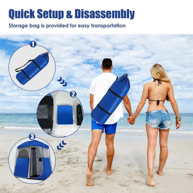 Heavy-Duty Double-Room Camping Shower & Toilet Tent with Integrated Storage Bag