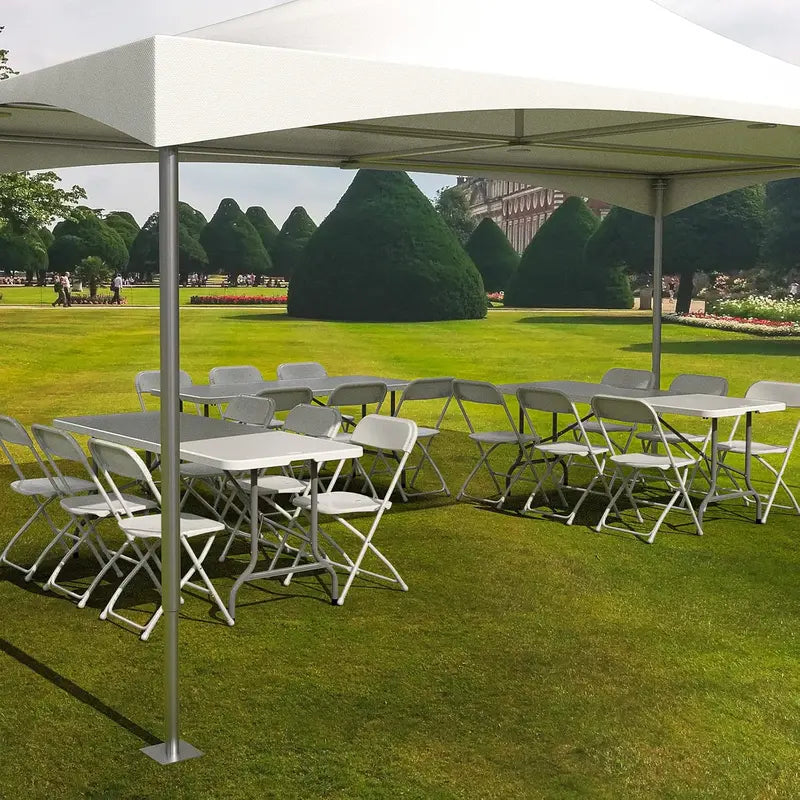 VINGLI 6-Foot Folding Table Set — Includes 8 Stackable White Chairs for Indoor/Outdoor Events