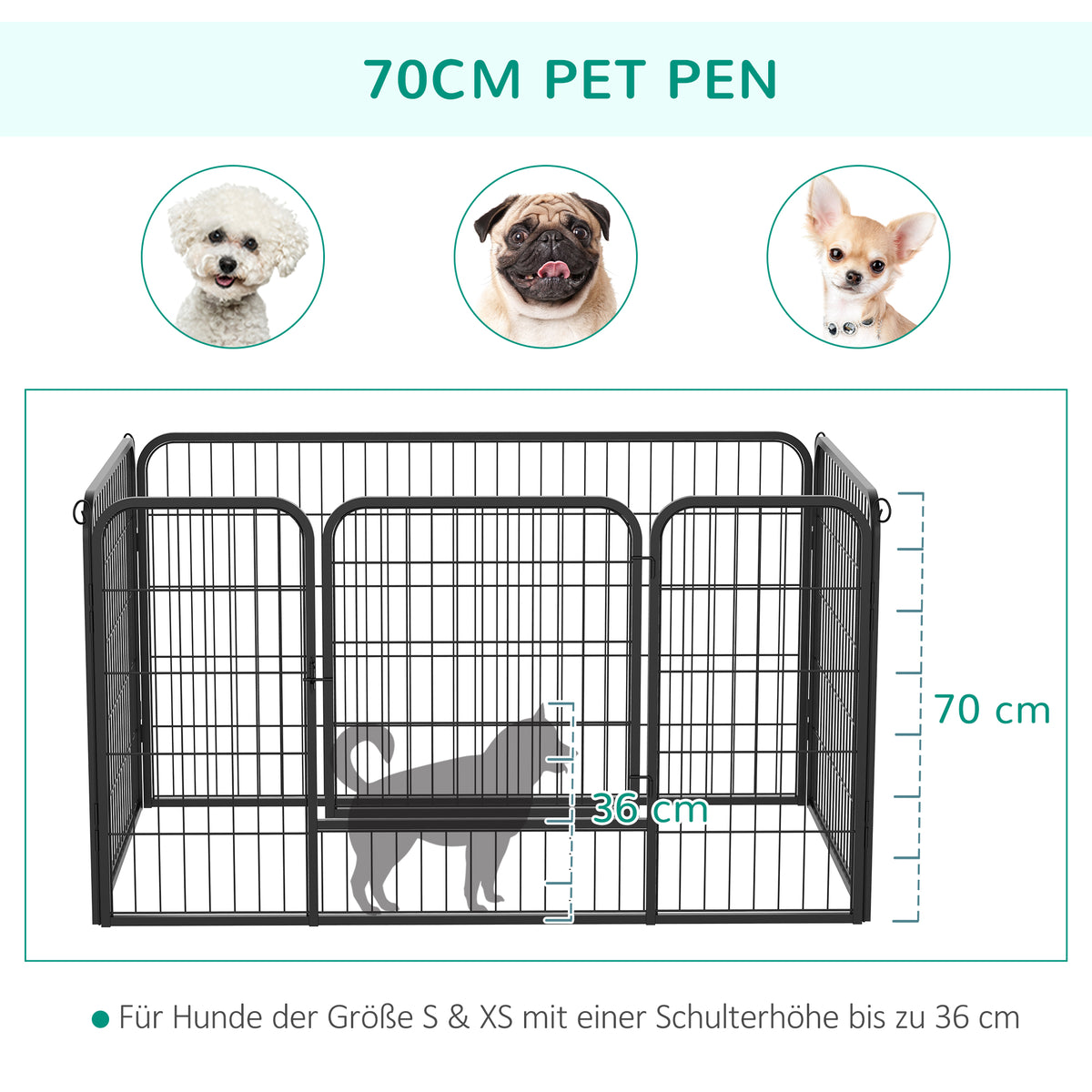 PawHut Welpenauslauf, klappbar, 1 Tür,  129 cm x 84 cm x 70 cm Schwarz