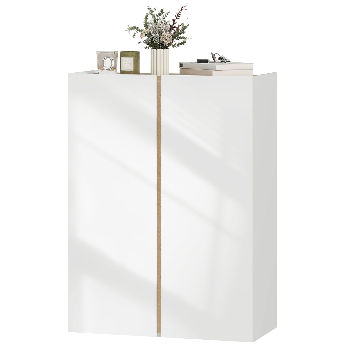 HOMCOM Schuhschrank mit Soft-Close-Funktion, 6-stufiges Design ohne Griffe, fasst bis zu 18 Paare, für Flur, Eingangsbereich, Holz, Weiß