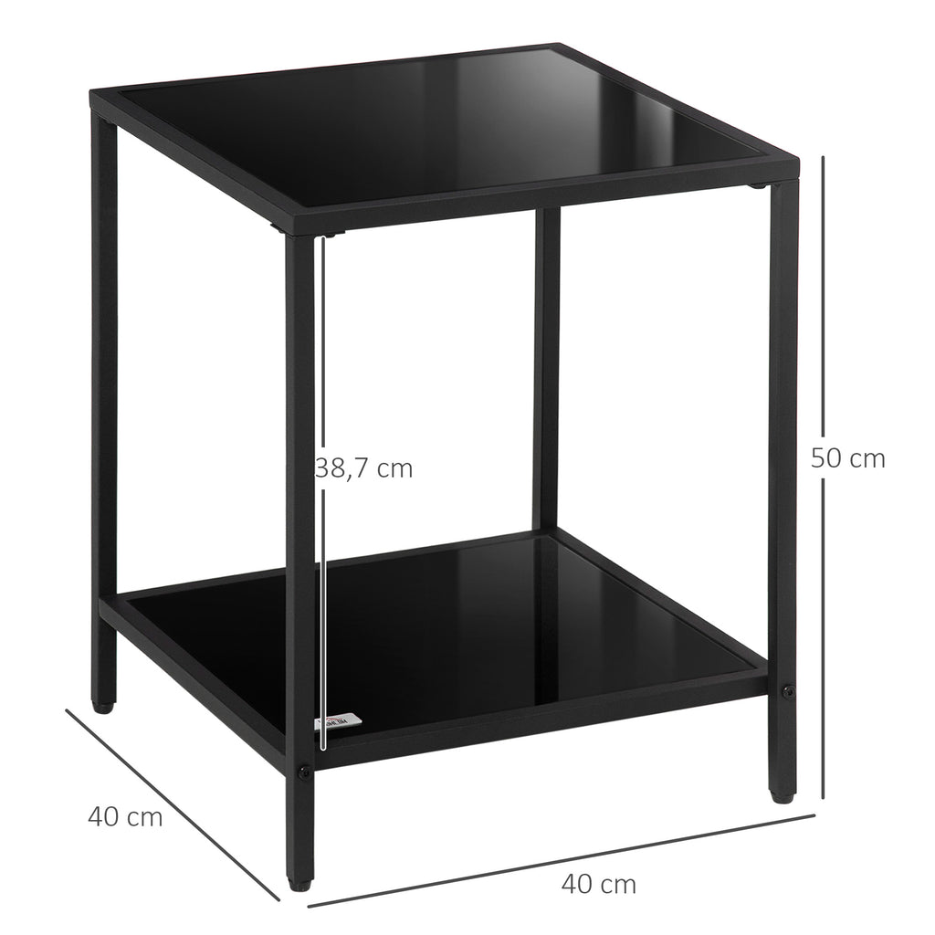 HOMCOM Beistelltisch mit gehärteten Glasplatten, 2 Ebenen, klassisches Design mit Metallstruktur, Schwarz