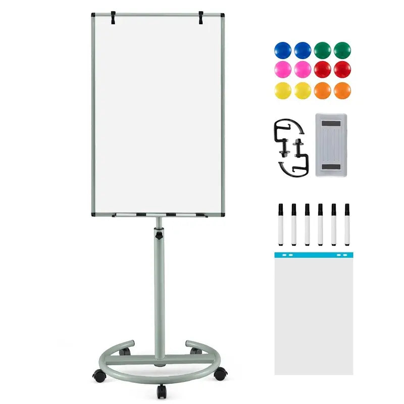 Height-Adjustable Mobile Dry Erase Board – 40″ x 26″ on Stable Round Wheeled Stand