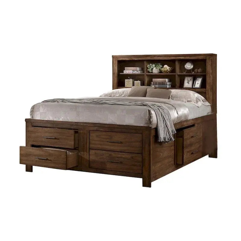 Walnut-Finished Underbed Storage System with 6 Slim Drawers