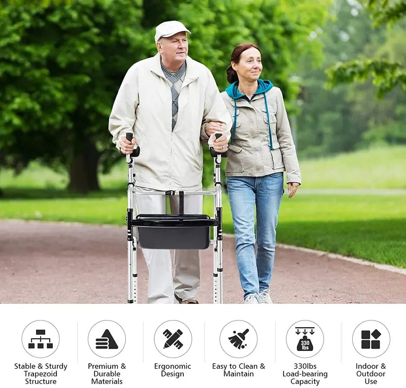 Lightweight Aluminum Foldable Walker – Durable Rehab Support Frame