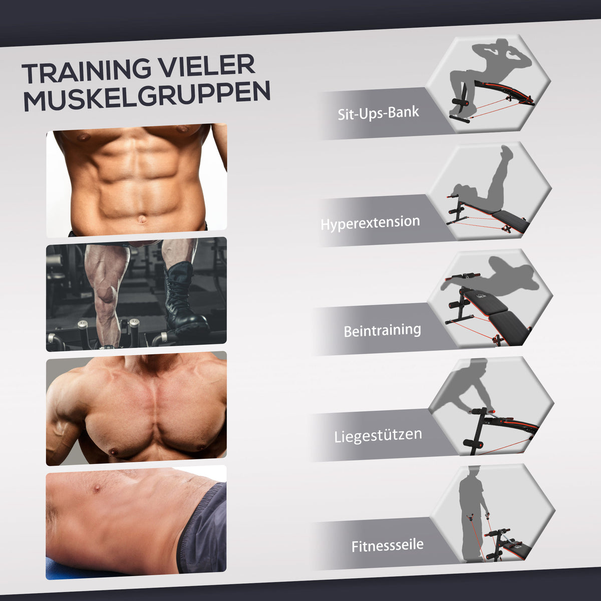 HOMCOM Sit Up Bank Bauchtrainer mit Trainingsseile Trainingsbank Multifunktion Verstellbar&klappbar 110 kg Belastbarkeit Stahl Schwarz+Rot 137 x 51 x 50-66 cm