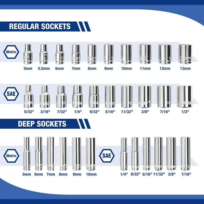 WORKPRO 70-Piece 1/4″ Drive Socket Set – Metric and SAE Sockets with Quick-Release Ratchet