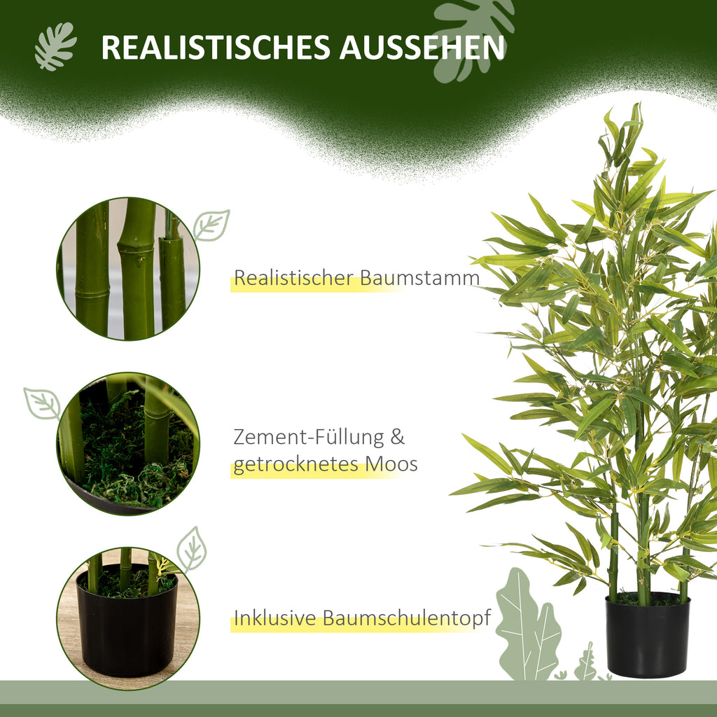 HOMCOM Künstlicher Baum, Kunstpflanze, 5 Stämme, 504 Blätter, robuster Topf, Kunststoff
