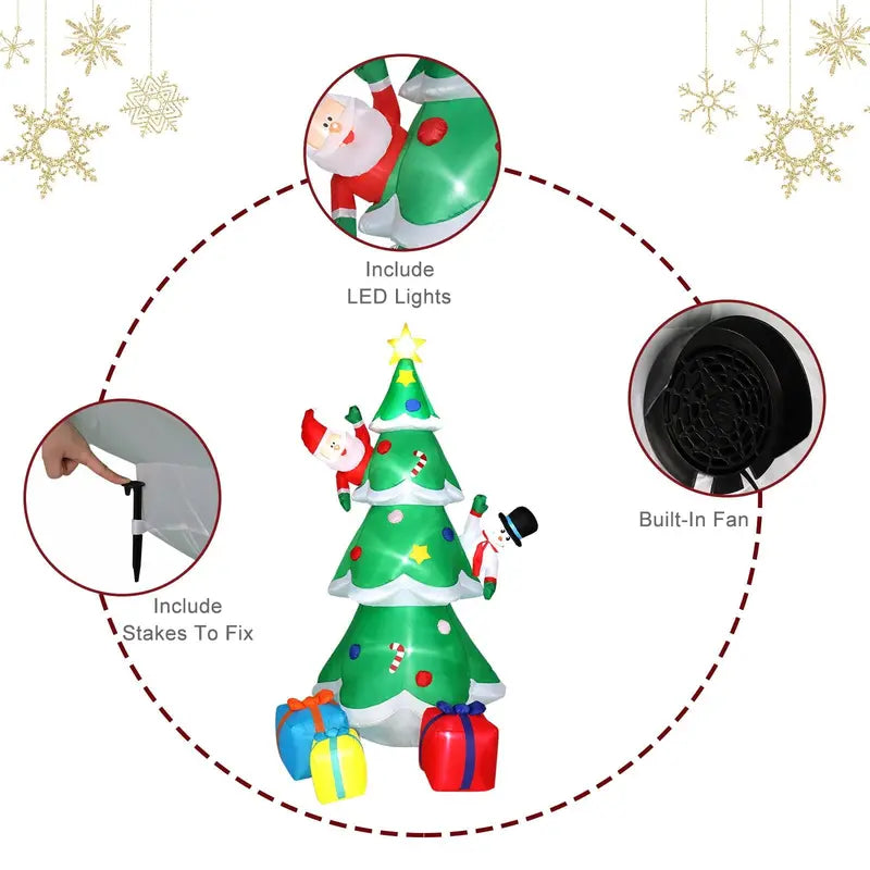 Ktaxon 8ft Inflatable LED Christmas Tree with Santa, Snowman & Gifts for Yard Decor