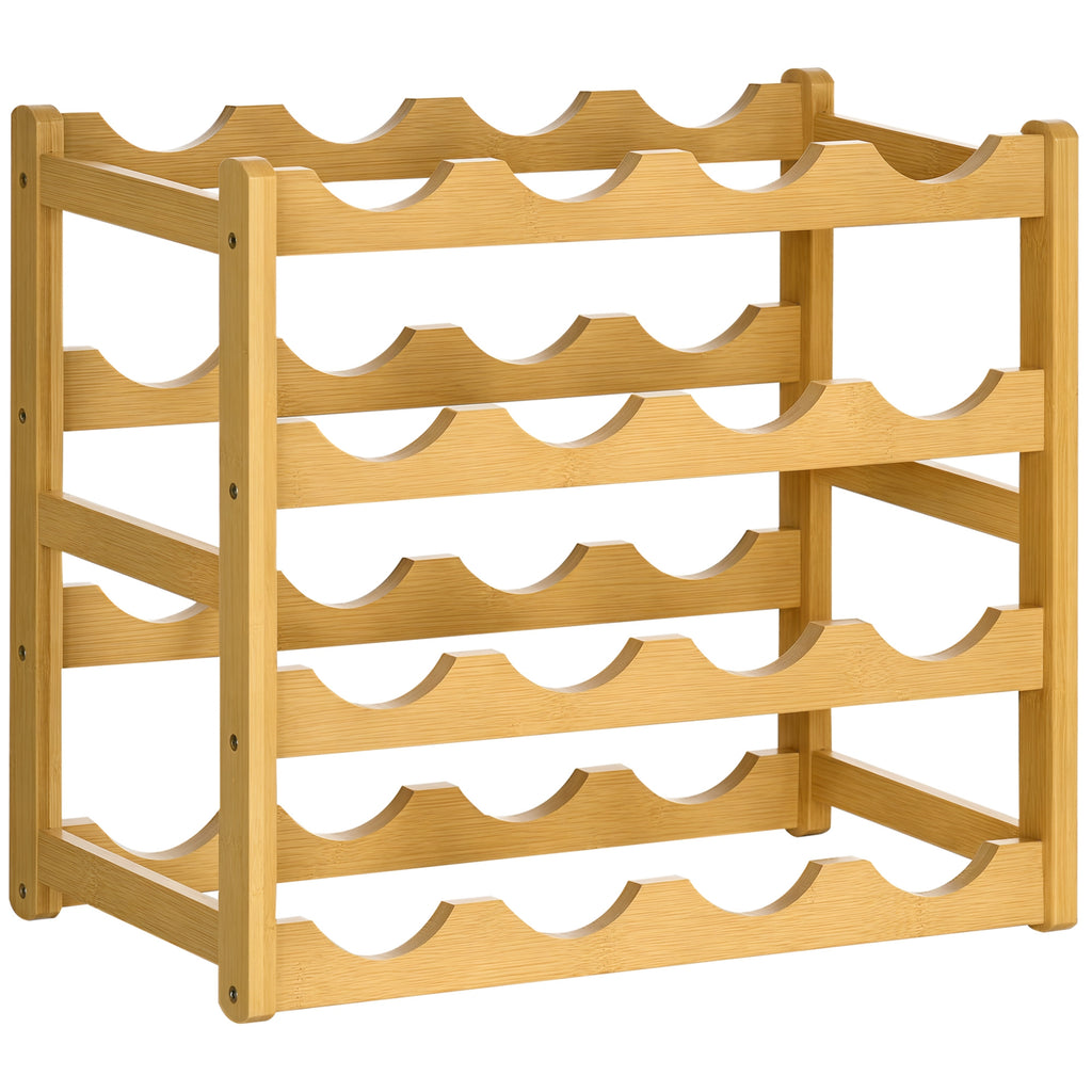 HOMCOM Weinregal aus Bambus für 16  Weinflaschen, 4 Regale, 43 cm x 23,5 cm x 38 cm Natur