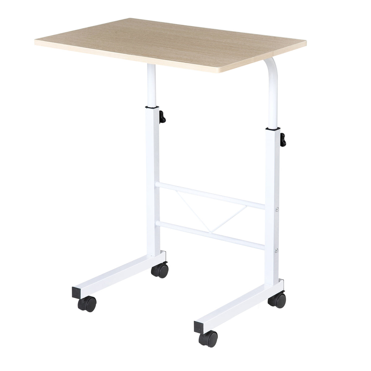 HOMCOM Beistelltisch höhenverstellbarer Couchtisch mobiler Endschreibtisch mit Rädern Feststellbremsen C-Tische Spanplatte Stahl Eisen Kunststoff Weiße Ahornfarbe 60 x 40 x 68-78 cm