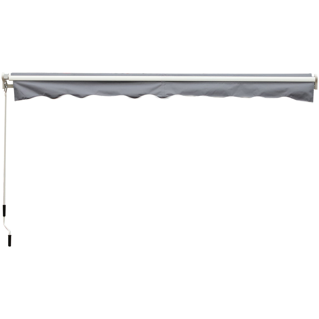 Outsunny Markise, 3,95 x 2,45 m, Sonnenschutz, einfahrbar, mit Handkurbel, Metallrahmen, Polyester, Grau/Weiß