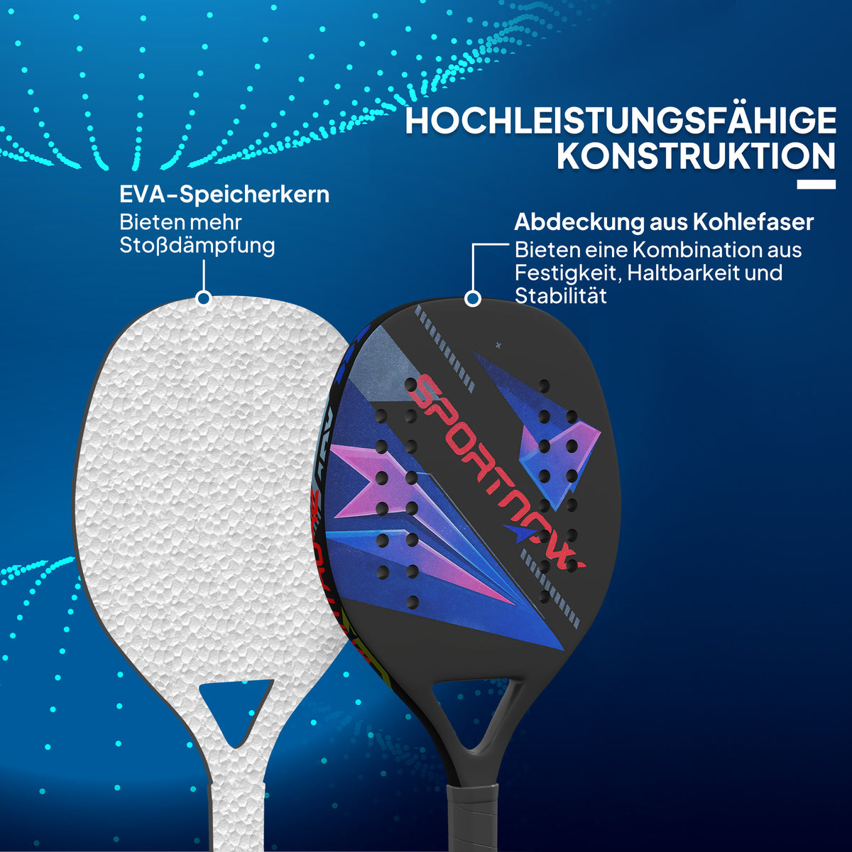 SPORTNOW Beach-Tennisschläger-Set, rutschfester Griff, Kohlefaser, Schwarz
