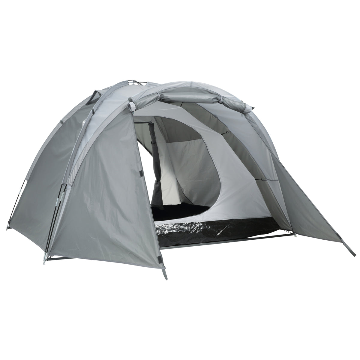 Outsunny Campingzelt für 2-3 Personen Glasfaser Tür mit Reißverschluss Meshfenster inkl. Transporttasche Kuppelzelt 190T Kunstleder2000mm Glasfaser Grau