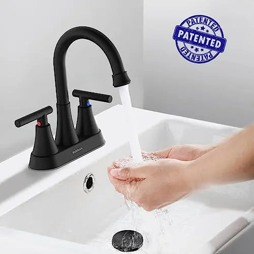Hurran 3-Hole Matte Black Bathroom Faucet Set with Pop-Up Drain – 4-Inch Centerspread Design