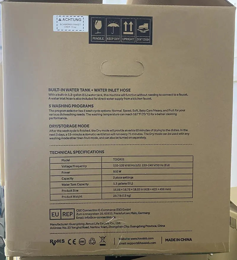 HAVA Portable Tabletop Dishwasher – 6-Program Compact Unit with 5L Built-in Water Tank