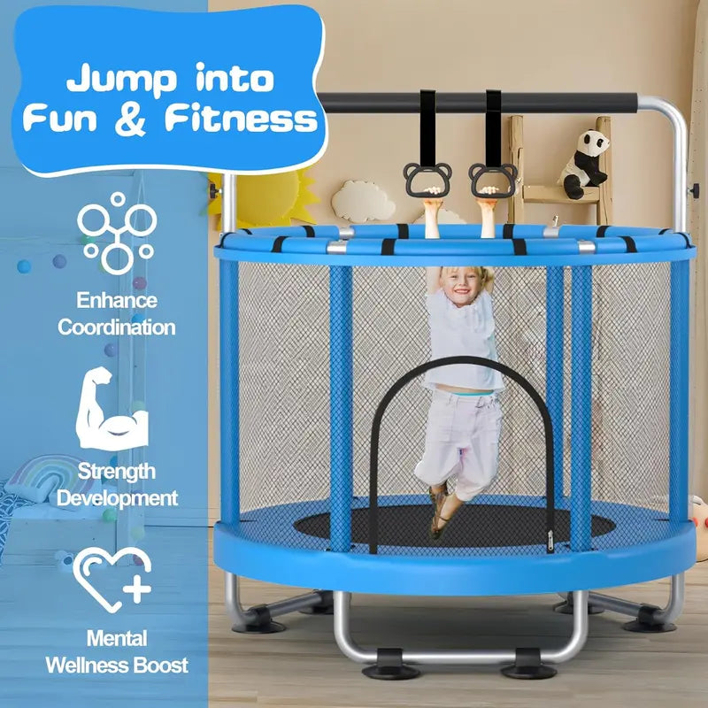 ZCMHAXJ Kids' Trampoline with Adjustable Gymnastics Bar & 7 Interactive Accessories