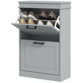 HOMCOM Schuhschrank, 2 Klapptüren, verstellbare Regale, für Eingang, Flur, 54 x 24 x 82,5 cm, Grau