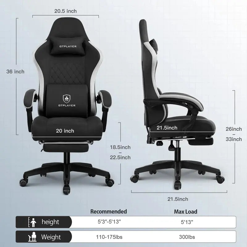 GTPLAYER Gaming Chair – Ergonomic, Breathable Fabric, Adjustable Armrests, Easy Assembly, Office & Home Use