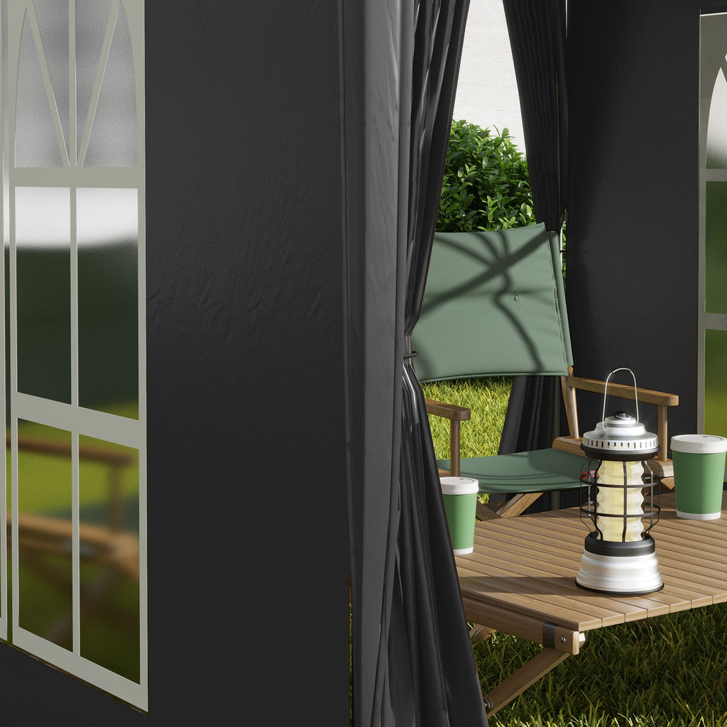 Outsunny Faltpavillon, Bierzelt, 4 abnehmbare Seitenwände, 2 Fenster, Metallrahmen, 2 x 2m, Schwarz