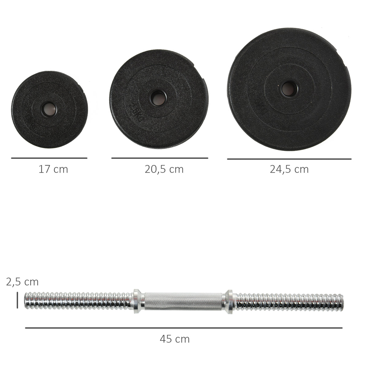 HOMCOM Kurzhantel-Set 40 kg, 2 Metallgriffe, 12 Hantelscheiben, bodenschonend, schwarz