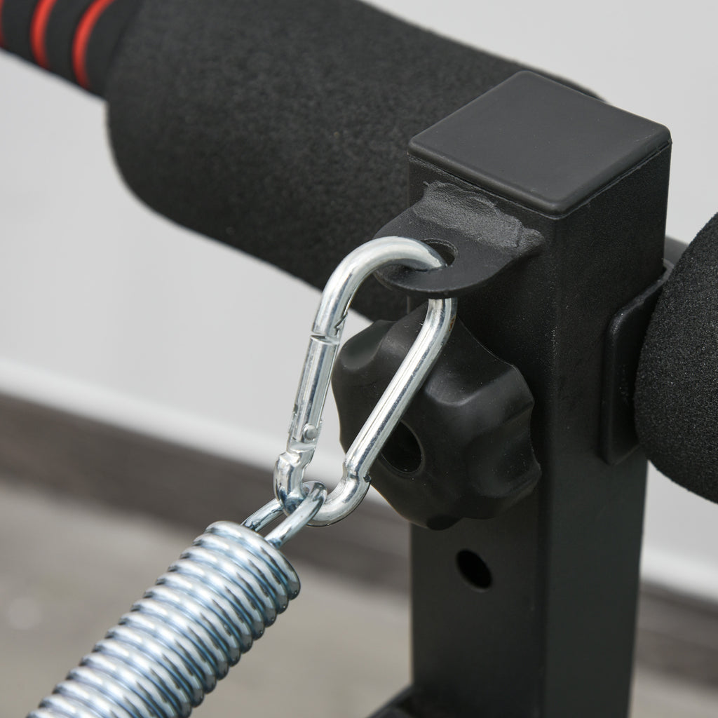 HOMCOM Sit Up Bank Bauchtrainer mit Trainingsseile Trainingsbank Multifunktion Verstellbar&klappbar 110 kg Belastbarkeit Stahl Schwarz+Rot 137 x 51 x 50-66 cm