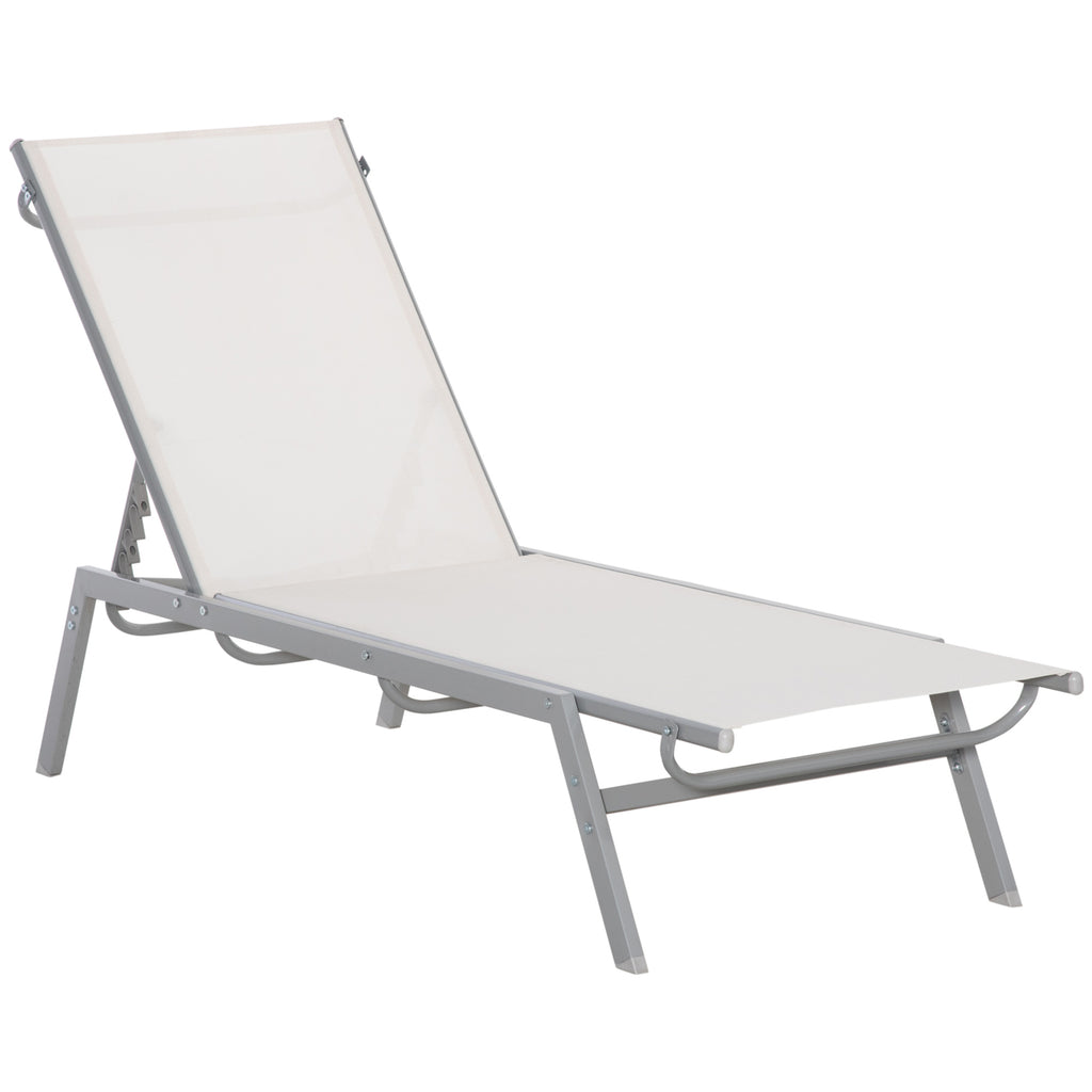 Outsunny Garten-Sonnenliege Relaxliege mit 5-stufige Rückenlehne aus Metall Cremeweiß 170 x 58 x 97 cm