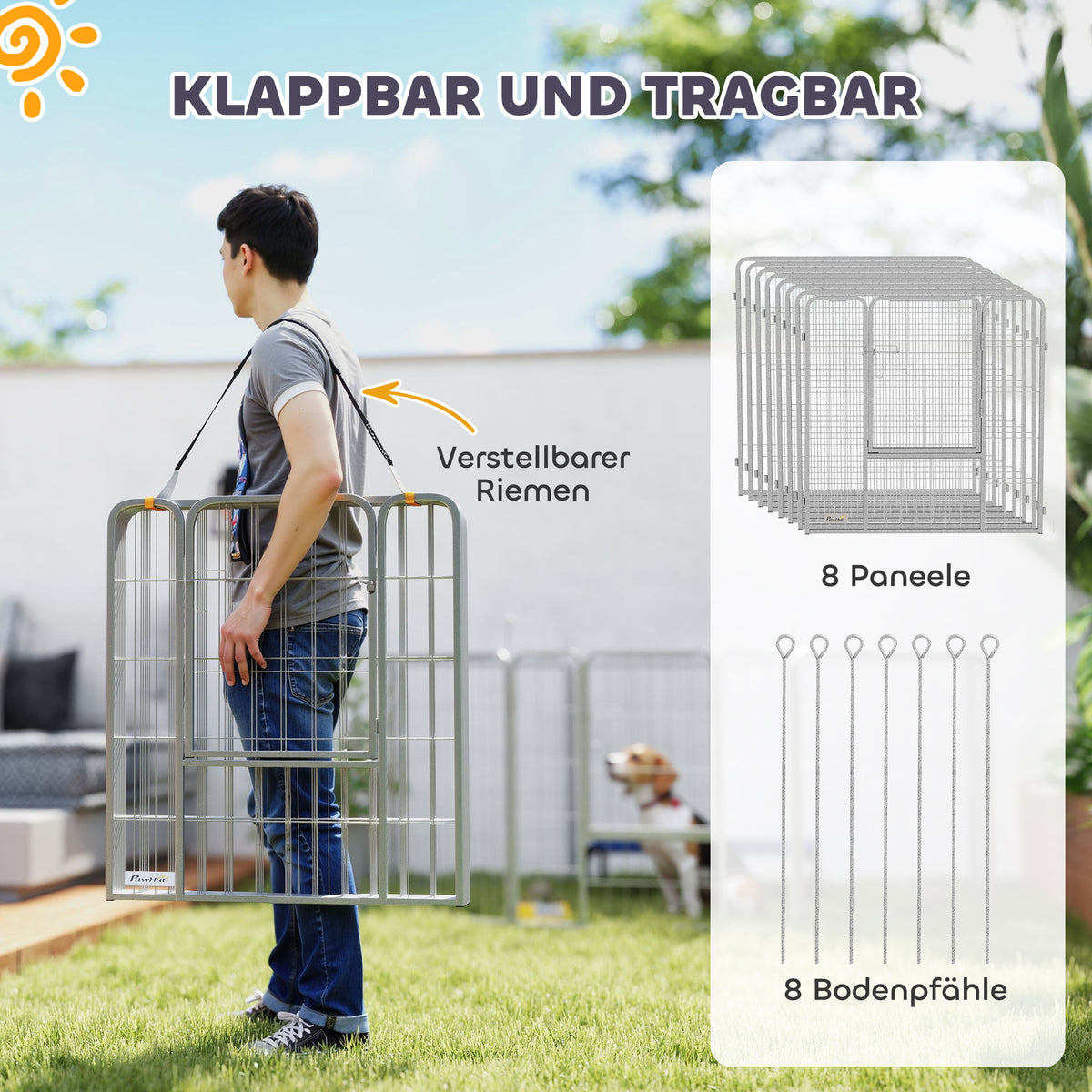 PawHut Haustiergehege, Hundezaun, Haustierspielplatz, flexibel anpassbar, rostfreier Stahl