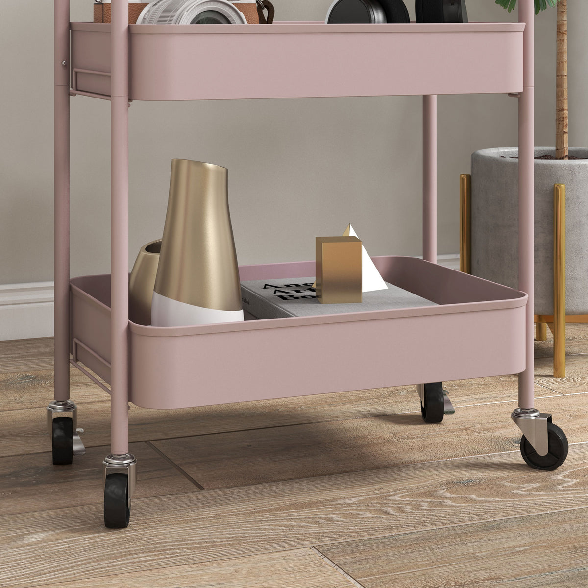 HOMCOM Küchenwagen mit 3 Ebenen, mit Griffen und 4 Rollen, aus Stahl, 45x30,6x79 cm, Rosa
