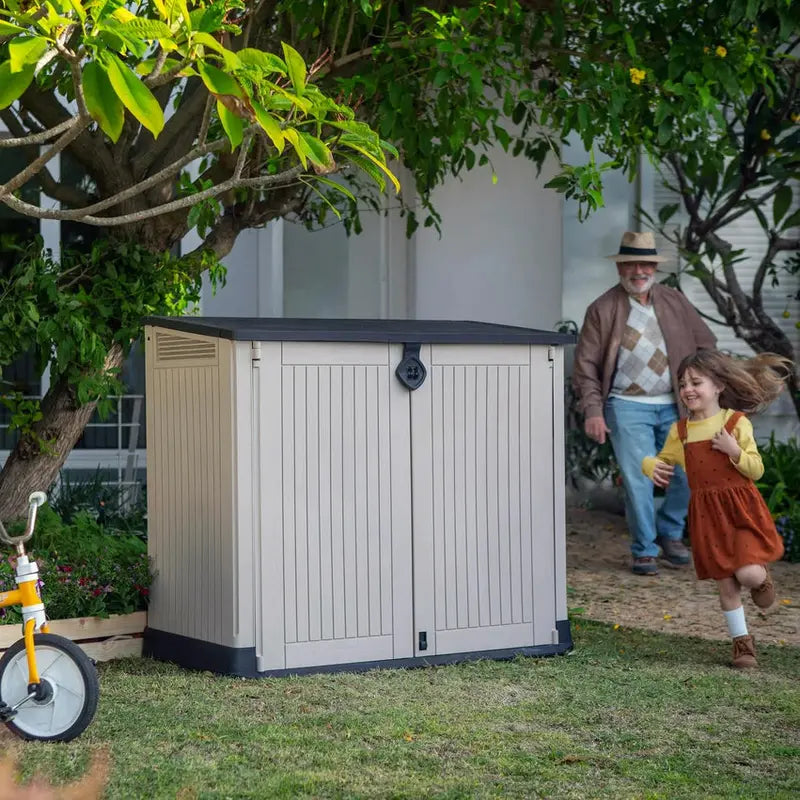 Keter Store-It-Out Midi Beige Resin Storage Shed – 30 Cubic Feet, Weather-Resistant Outdoor Unit