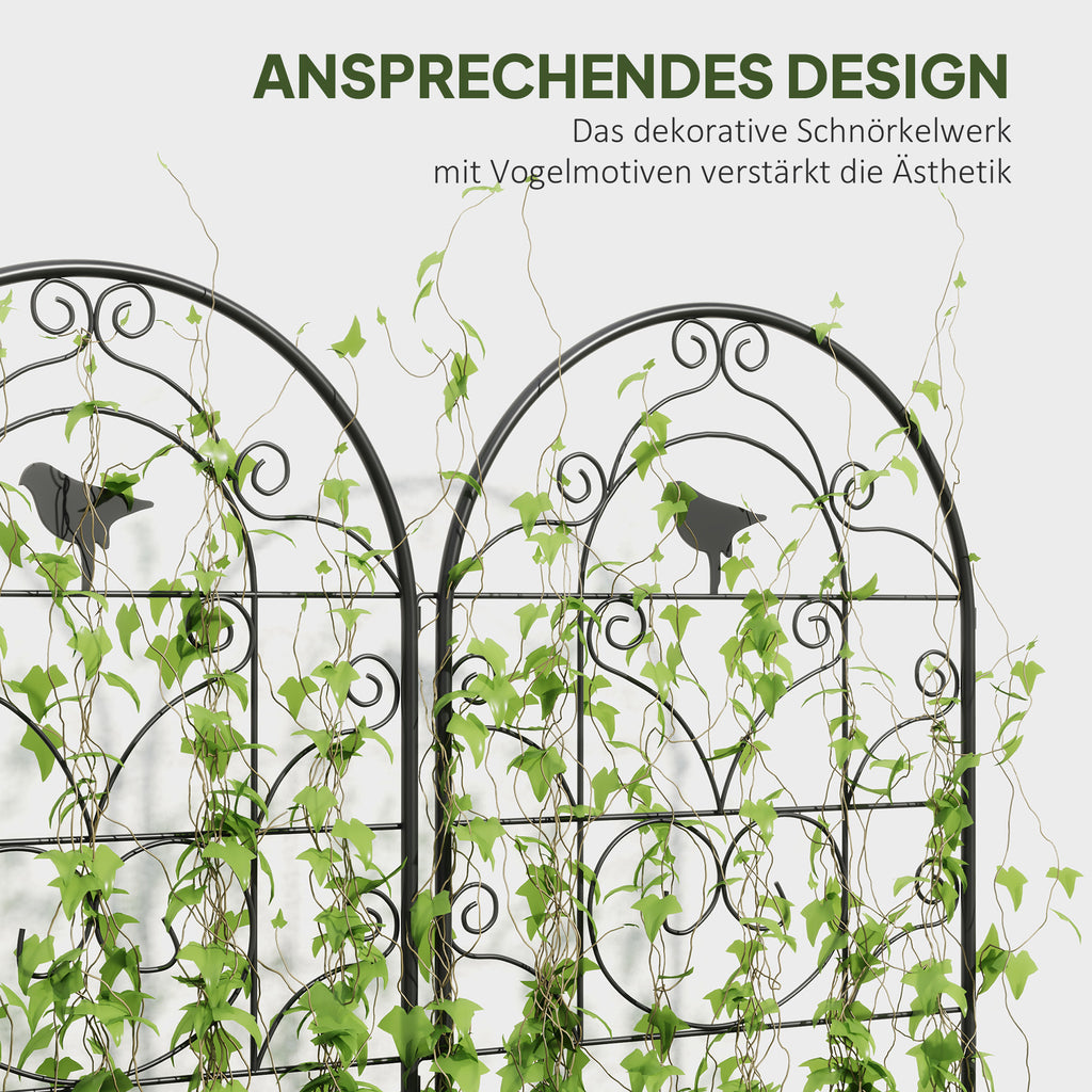 Outsunny Rankgitter Metall 2er Set zum Stecken rostfrei Rankhilfe mit Vogeldesign für Kletterpflanzen 50x120 cm Schwarz