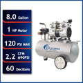 Oil-Free 8-Gallon Air Compressor – Ultra-Quiet 60 dB, 1.0 HP, 120 PSI