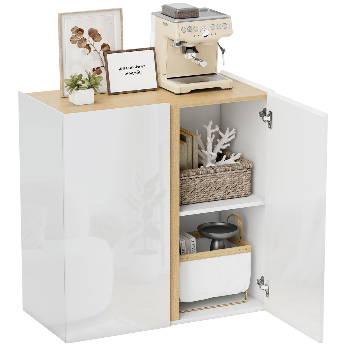 HOMCOM Kommode, Sideboard mit Soft-Close-Türen, anpassbares Regal, für Wohnzimmer, Küche, Esszimmer, Weiß