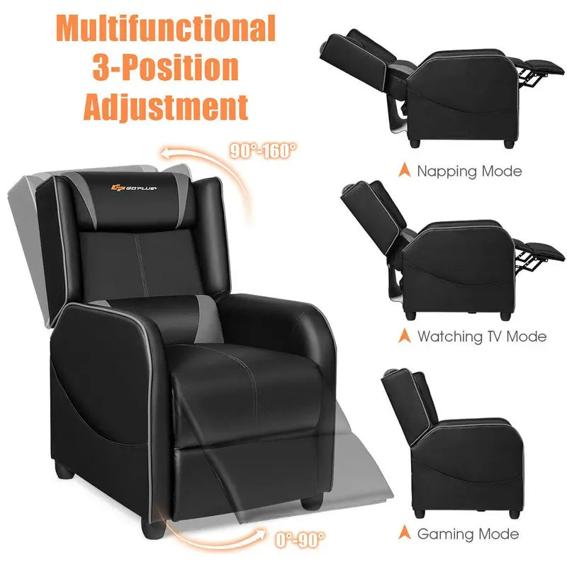 Racing-Style Massage Recliner Chair with PU Leather Upholstery and Extendable Footrest