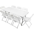 VINGLI 6-Foot Folding Table Set — Includes 8 Stackable White Chairs for Indoor/Outdoor Events