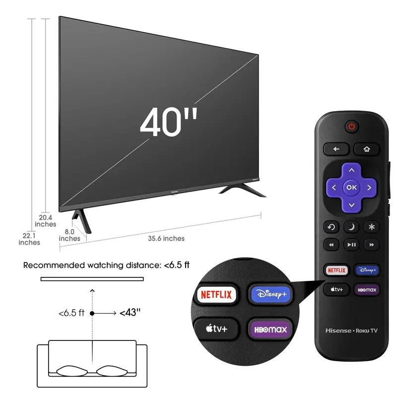 Hisense 40″ FHD 1080P Roku Smart LED TV H4030F1, 120 Motion Rate, Game Mode, DTS Sound