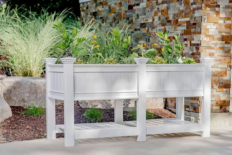 Vinyl Raised Planter with Extension Kit – 68.5-Inch Wide by 24-Inch Long Modular Growing System