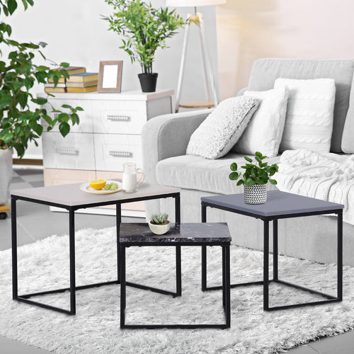 HOMCOM 3er Set Couchtisch Stapeltisch Beistelltisch Kaffeetisch Metallfuß MDF 3 Farben 55 x 40 x 45 cm/48 x 37 x 40 cm/41 x 34 x 35 cm