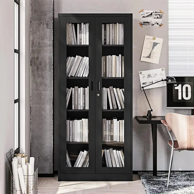 PEUKC Glass-Front Curio Display Cabinet – 4-Tier Adjustable Shelving for Collectibles