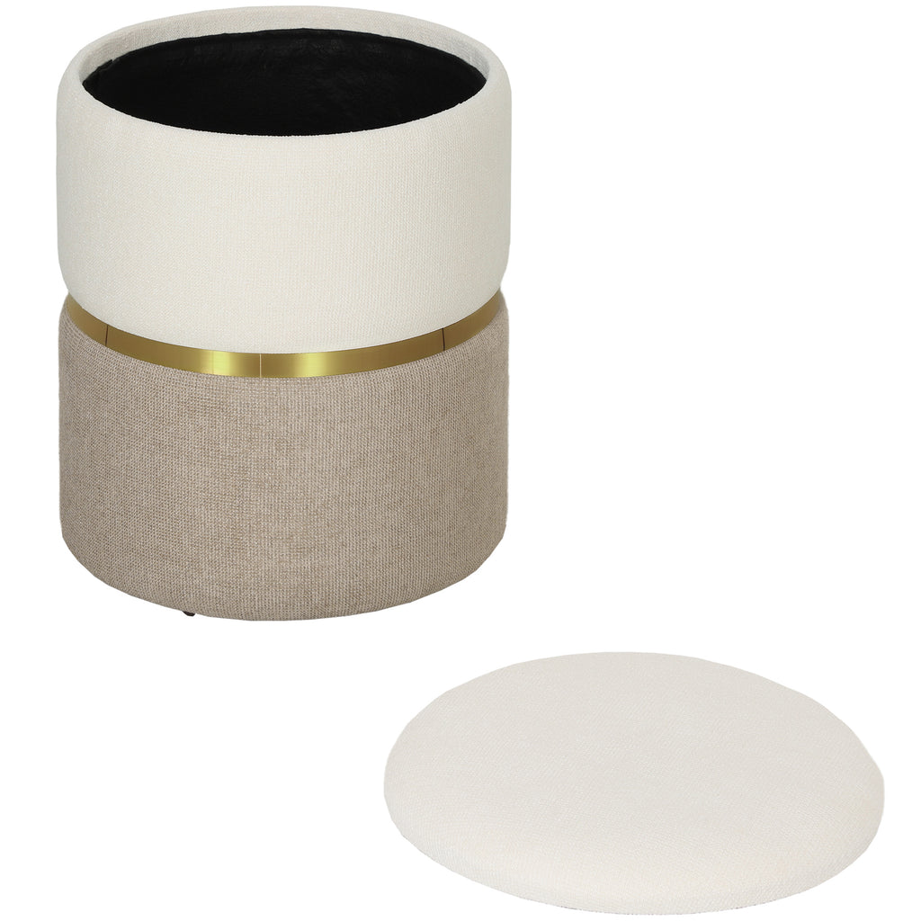 HOMCOM Sitzhocker mit Stauraum Hocker mit Deckel, Metallring, zweifarbig Design 36 x 36 x 44 cm Cremeweiß