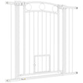 PawHut Haustiertor, 96 cm Treppengatter, verstellbare Breite 76-104 cm, mit Katzentür, für Treppen und Türöffnungen, Weiß
