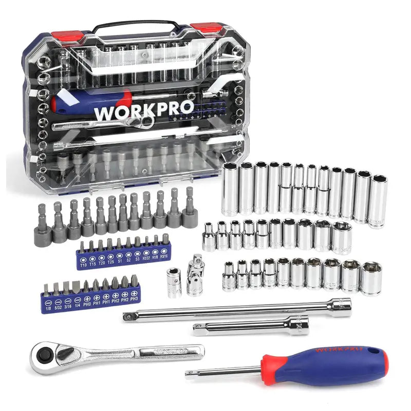 WORKPRO 70-Piece 1/4″ Drive Socket Set – Metric and SAE Sockets with Quick-Release Ratchet