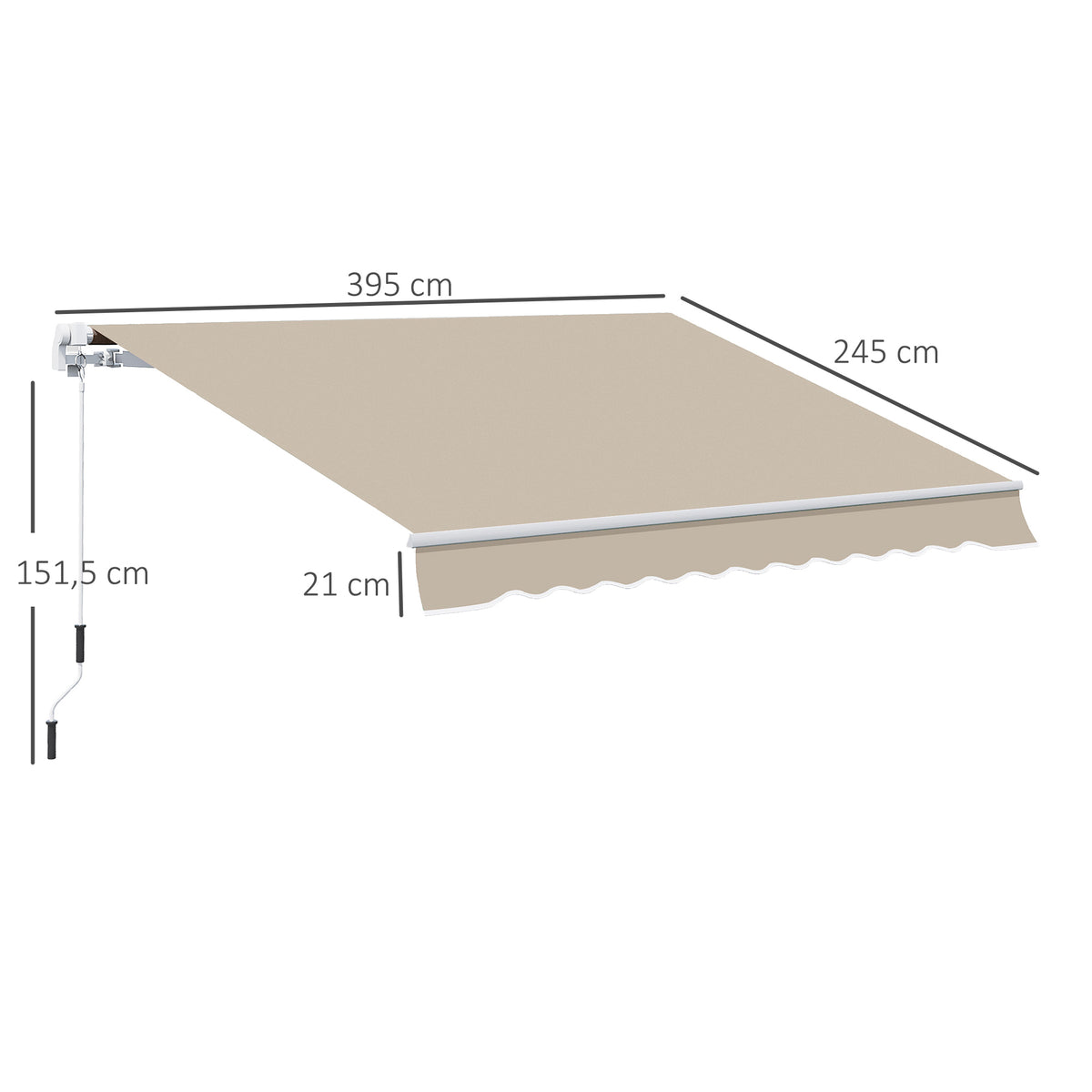 Outsunny Markise, Sonnenschutz, einfahrbar, mit Handkurbel, Metallrahmen, Polyester, Weiß+Beige, 3,95 x 2,45 m