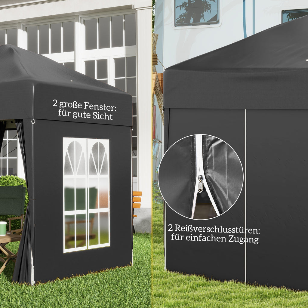 Outsunny Faltpavillon, Bierzelt, 4 abnehmbare Seitenwände, 2 Fenster, Metallrahmen, 2 x 2m, Schwarz