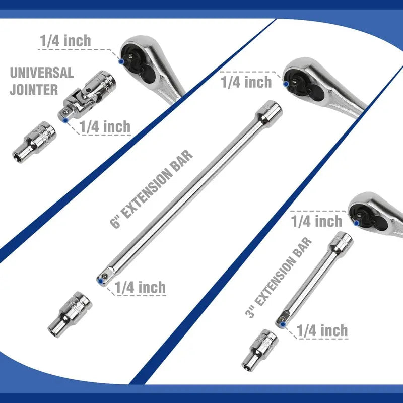 WORKPRO 70-Piece 1/4″ Drive Socket Set – Metric and SAE Sockets with Quick-Release Ratchet