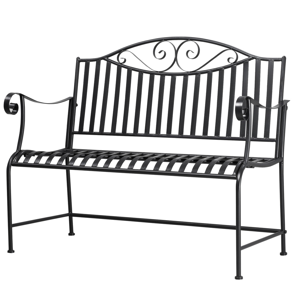 Outsunny Gartenbank Sitzbank Parkbank 2-Sitzer Metallbank Stahlrahmen mit Armlehne für Garten Balkon und Terrasse bis 220 kg belastbar Grau 115,5 x 54 x 96 cm