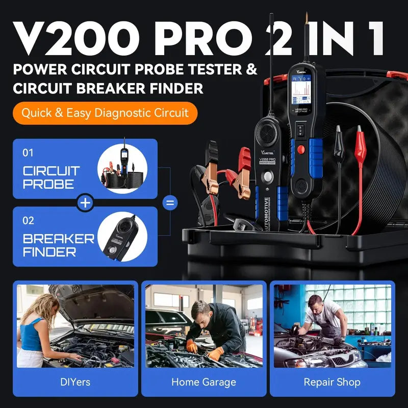 VDIAGTOOL V200 Pro Automotive Circuit Tester – Digital Power Probe with Voltage, Continuity, and Polarity Detection