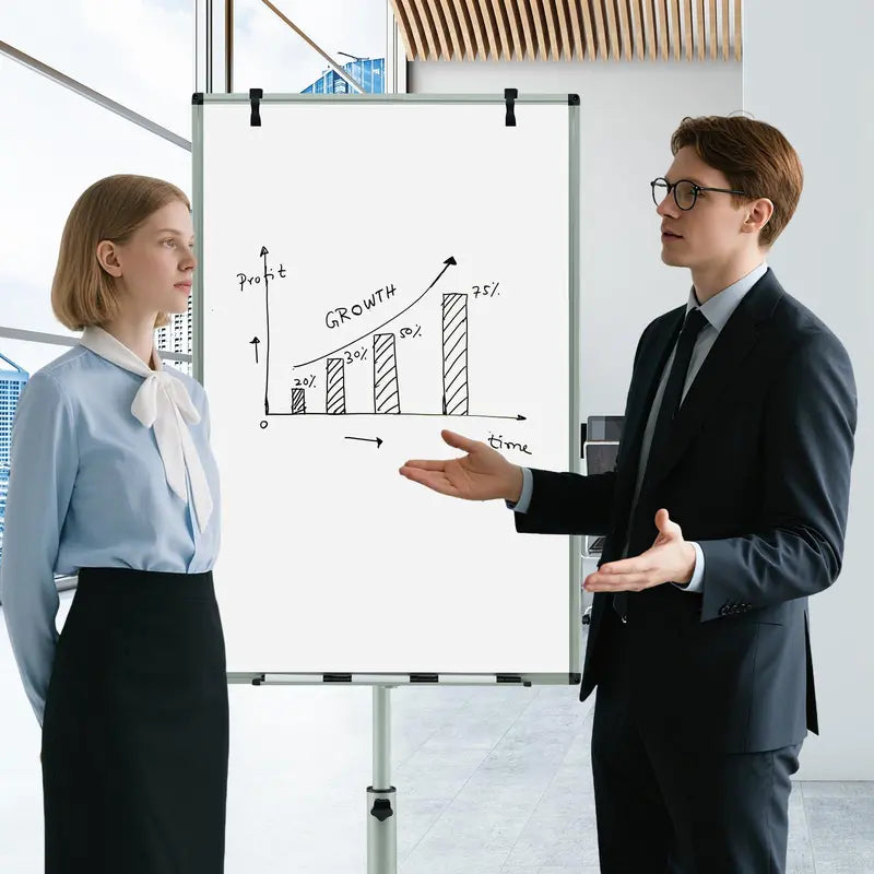Height-Adjustable Mobile Dry Erase Board – 40″ x 26″ on Stable Round Wheeled Stand