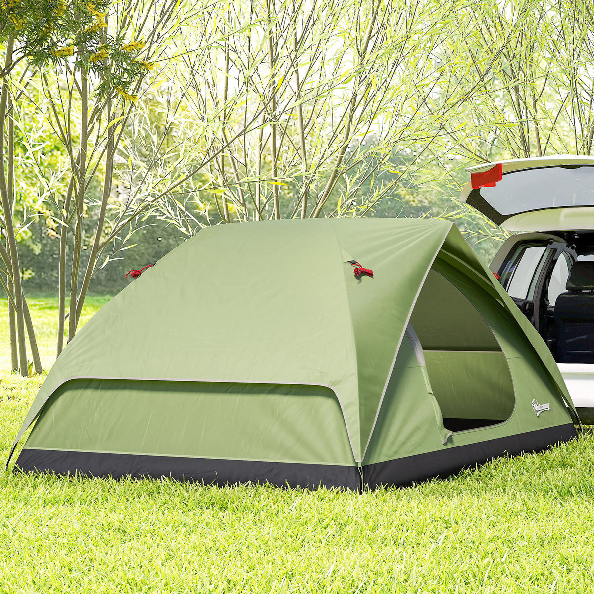 Outsunny Campingzelt für 3 Personen Wasserdicht mit Taschen, Lampenhaken und Tragetasche, Grün